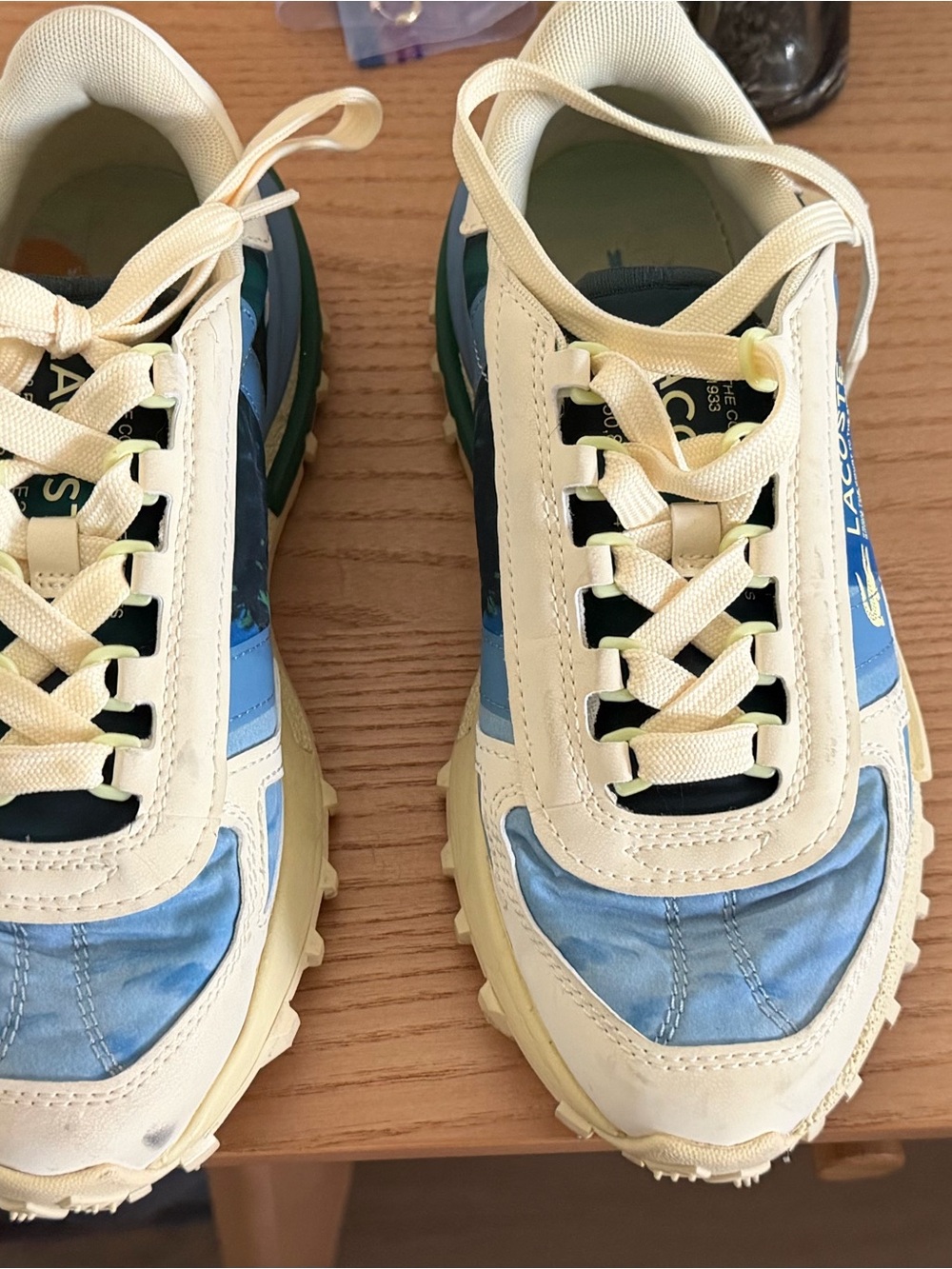 Lacoste Light Yellow and Blue Retro-Style Sneakers